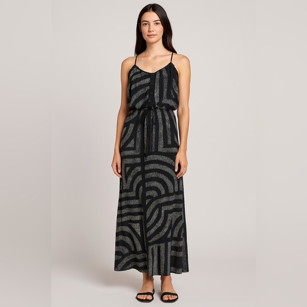 Sam & Lavi Black & Gray Geometric Maxi Dress – Size M